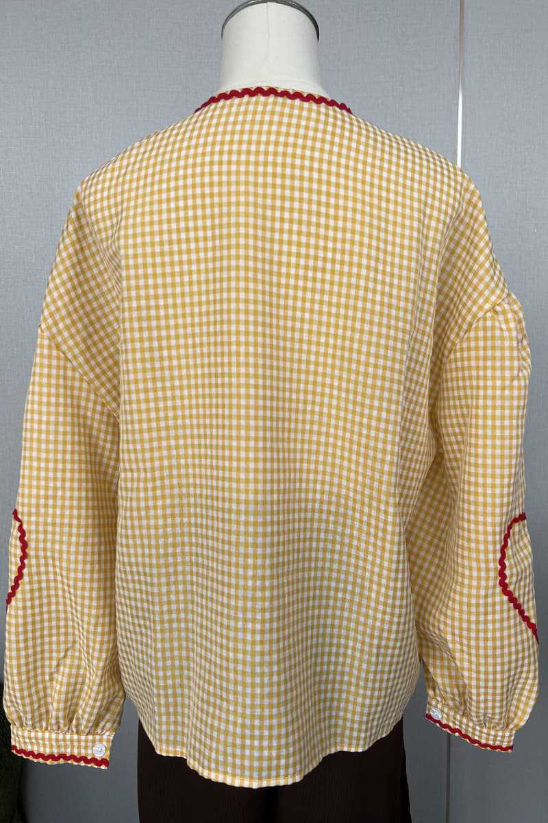 Gingham Heart-Print Button-Up Shirt