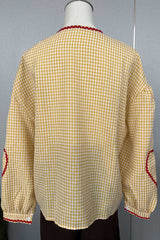 Gingham Heart-Print Button-Up Shirt