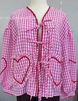 Gingham Heart-Print Button-Up Shirt
