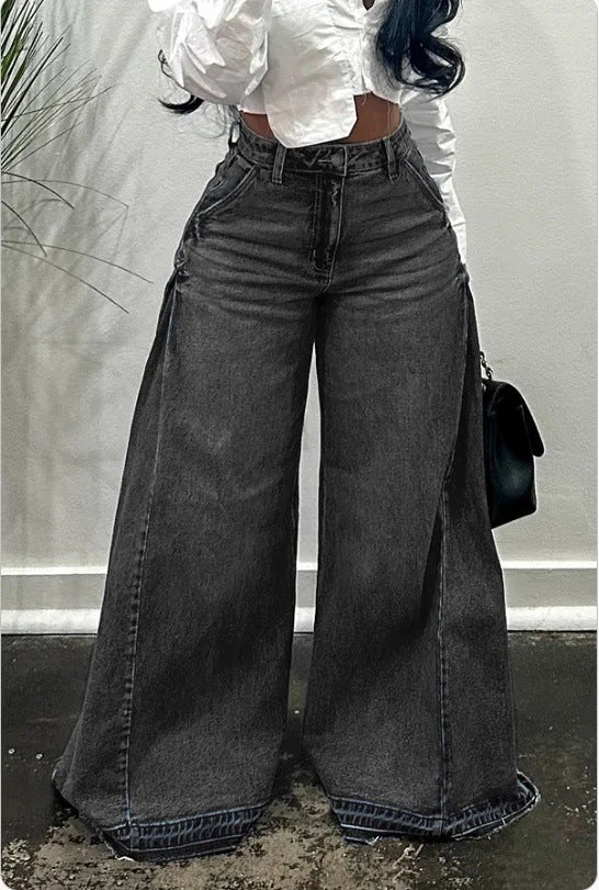 High-Waisted Wide Leg Denim Pants