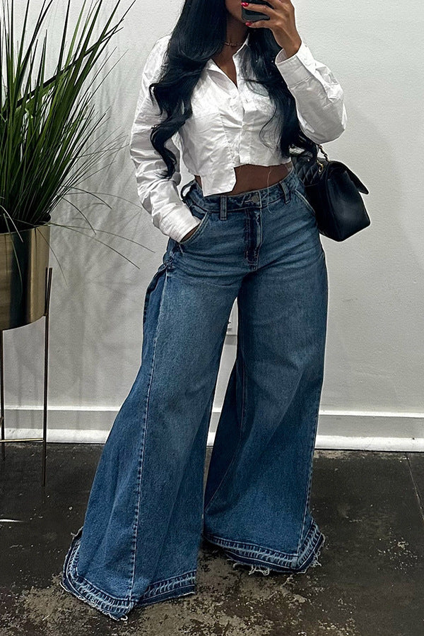 High-Waisted Wide Leg Denim Pants