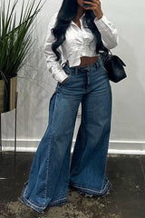 High-Waisted Wide Leg Denim Pants