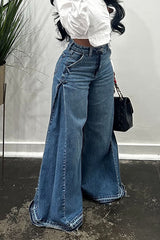 High-Waisted Wide Leg Denim Pants