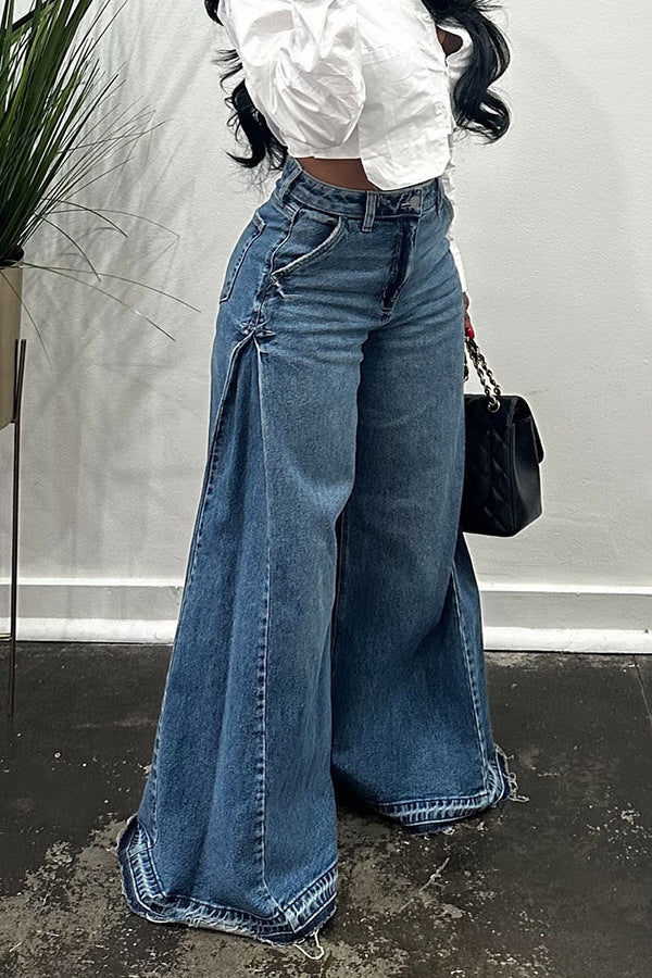 High-Waisted Wide Leg Denim Pants
