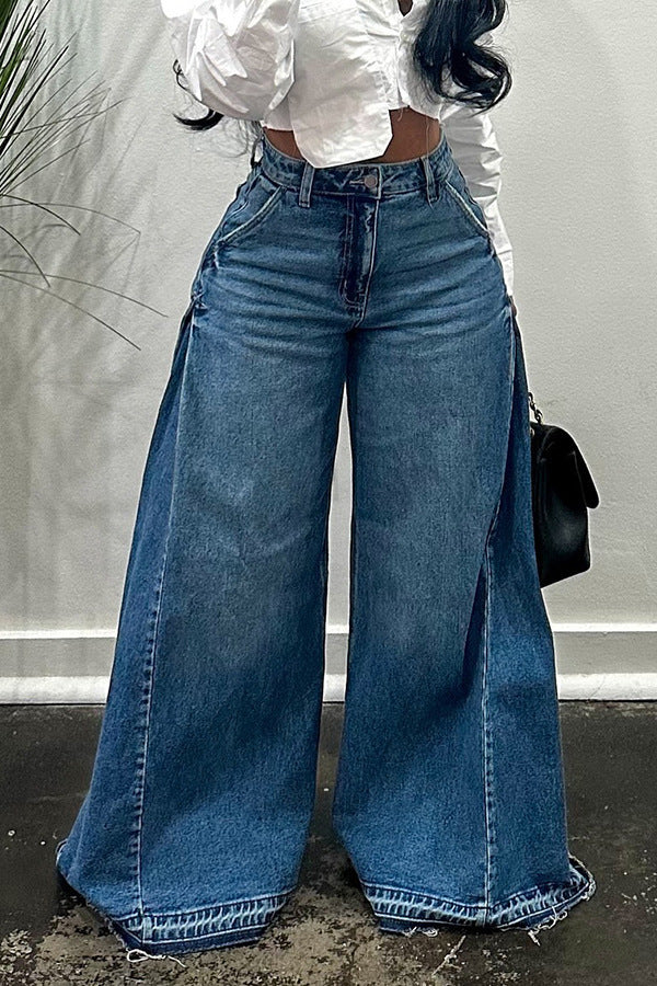 High-Waisted Wide Leg Denim Pants