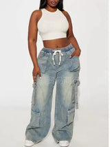 Casual High-Waisted Cargo Denim Pants