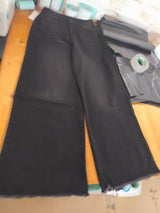 Wide-Leg Frayed Hem Denim Pants
