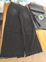 Wide-Leg Frayed Hem Denim Pants