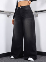 Wide-Leg Frayed Hem Denim Pants
