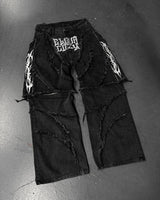 Black Distressed Cargo Jeans with Patch Details