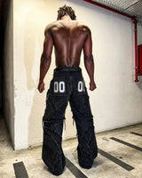 Black Distressed Cargo Jeans with Patch Details