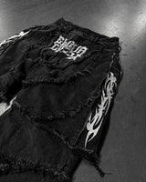 Black Distressed Cargo Jeans with Patch Details