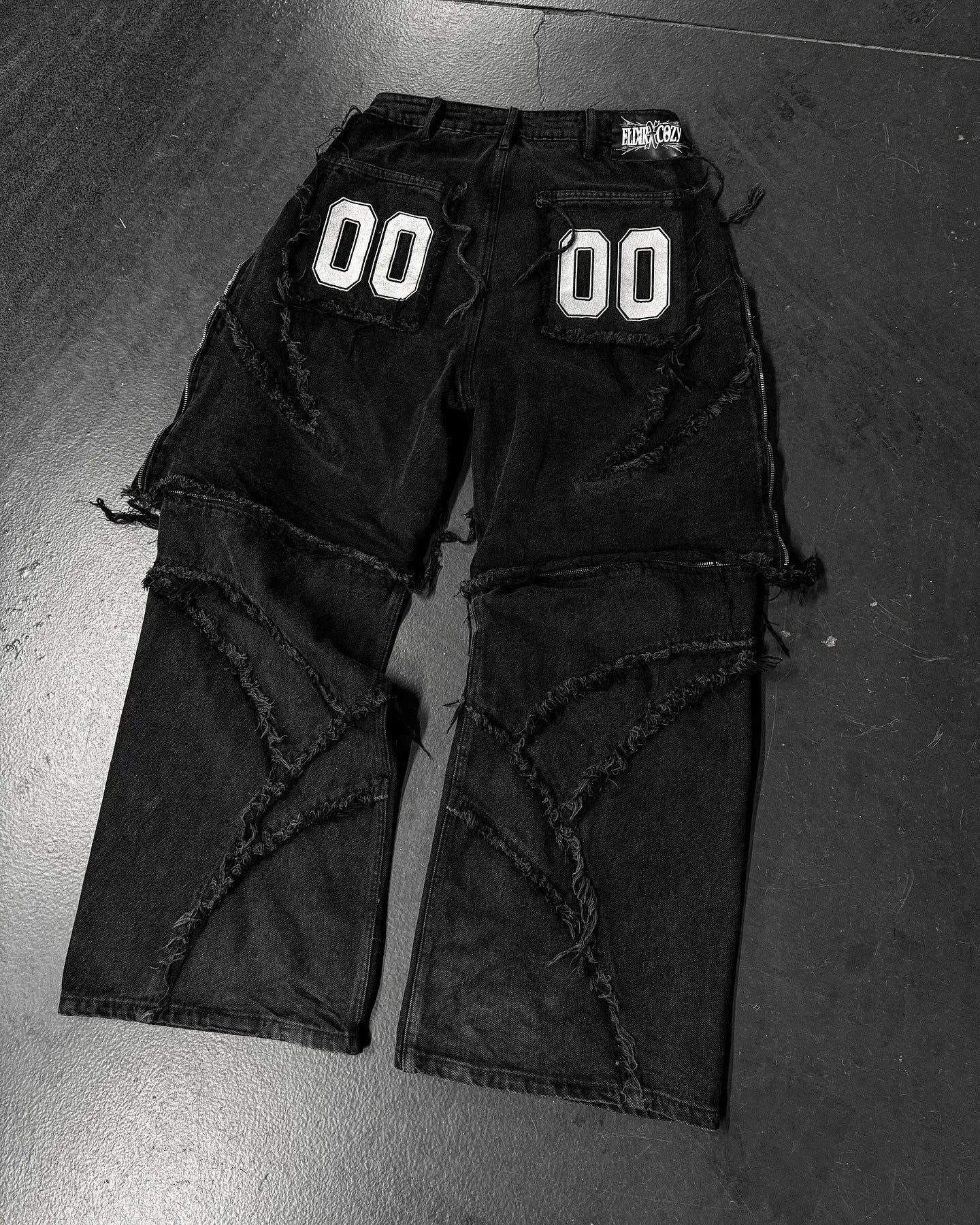 Black Distressed Cargo Jeans with Patch Details