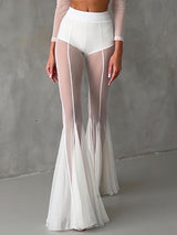 Sheer Flared Pants with High-Waisted Design