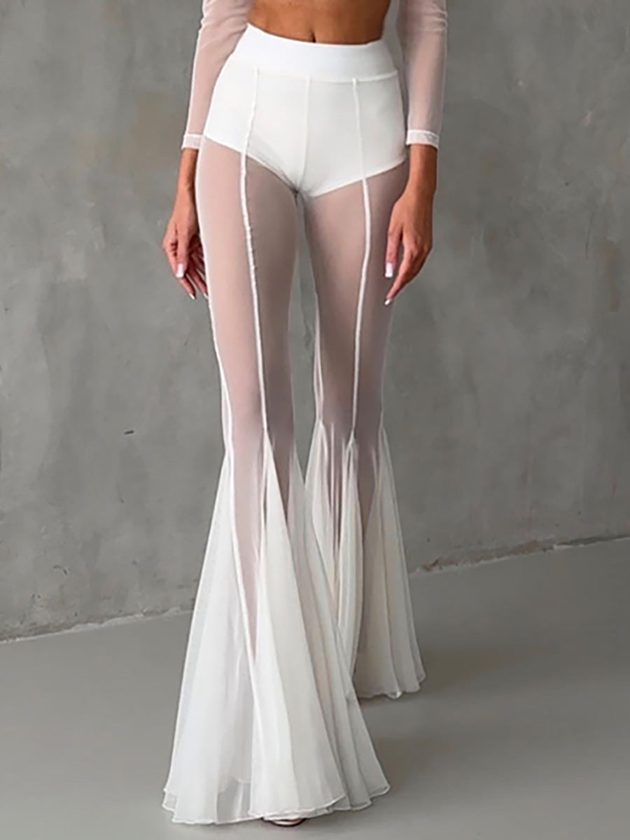 Sheer Flared Pants with High-Waisted Design