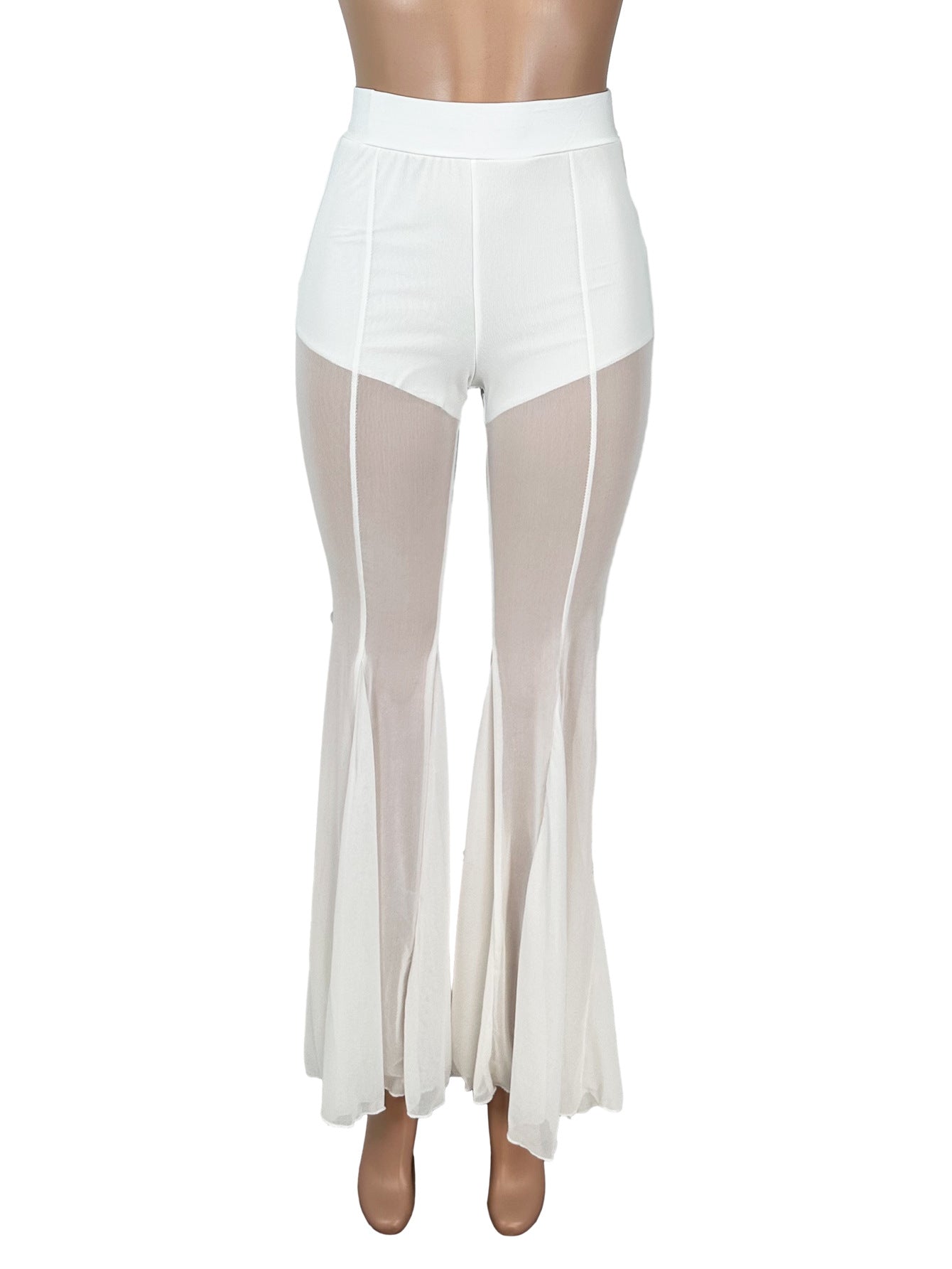 Sheer Flared Pants with High-Waisted Design