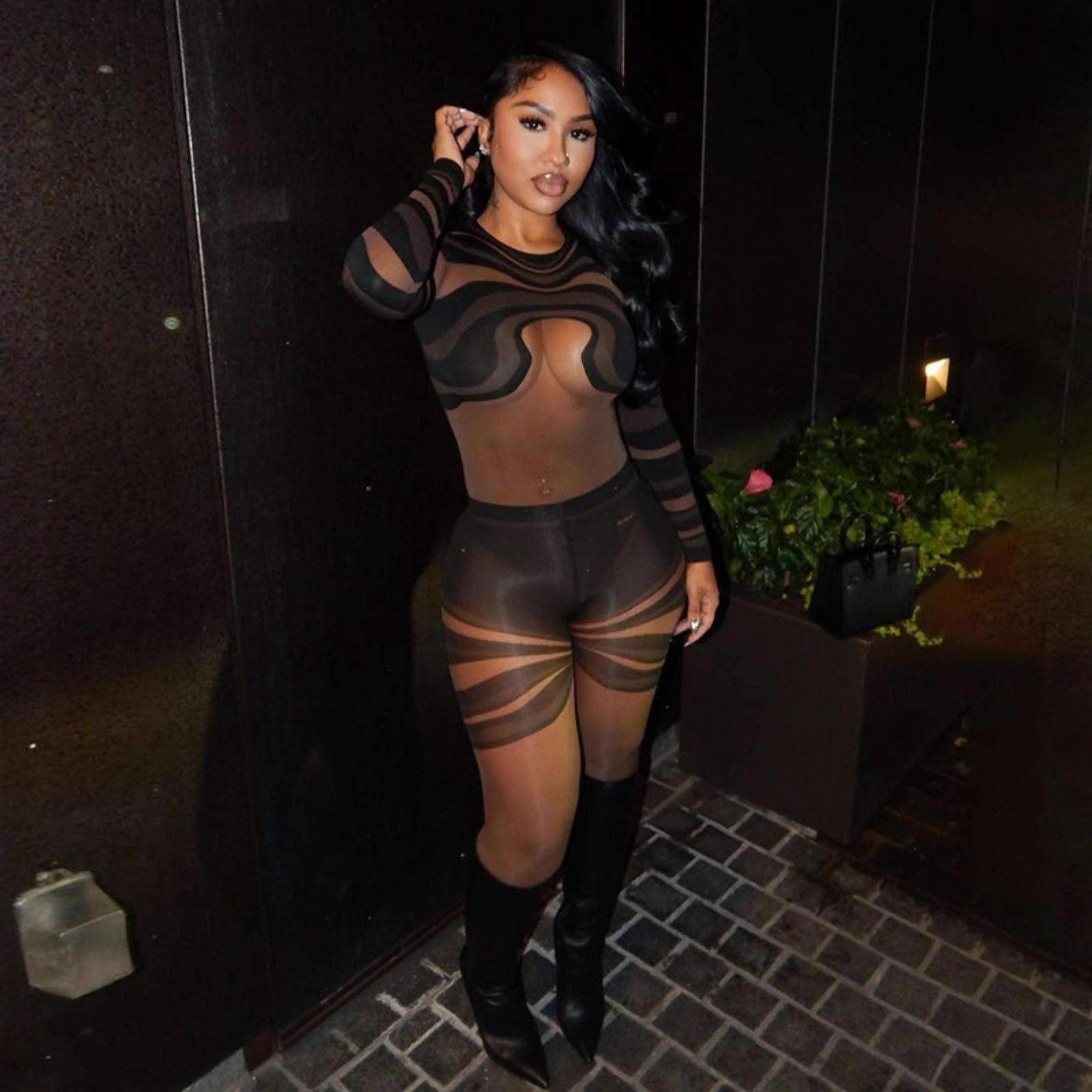 Sheer Cut-Out Bodycon Jumpsuit