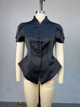 Peplum Blouse with Button Detailing