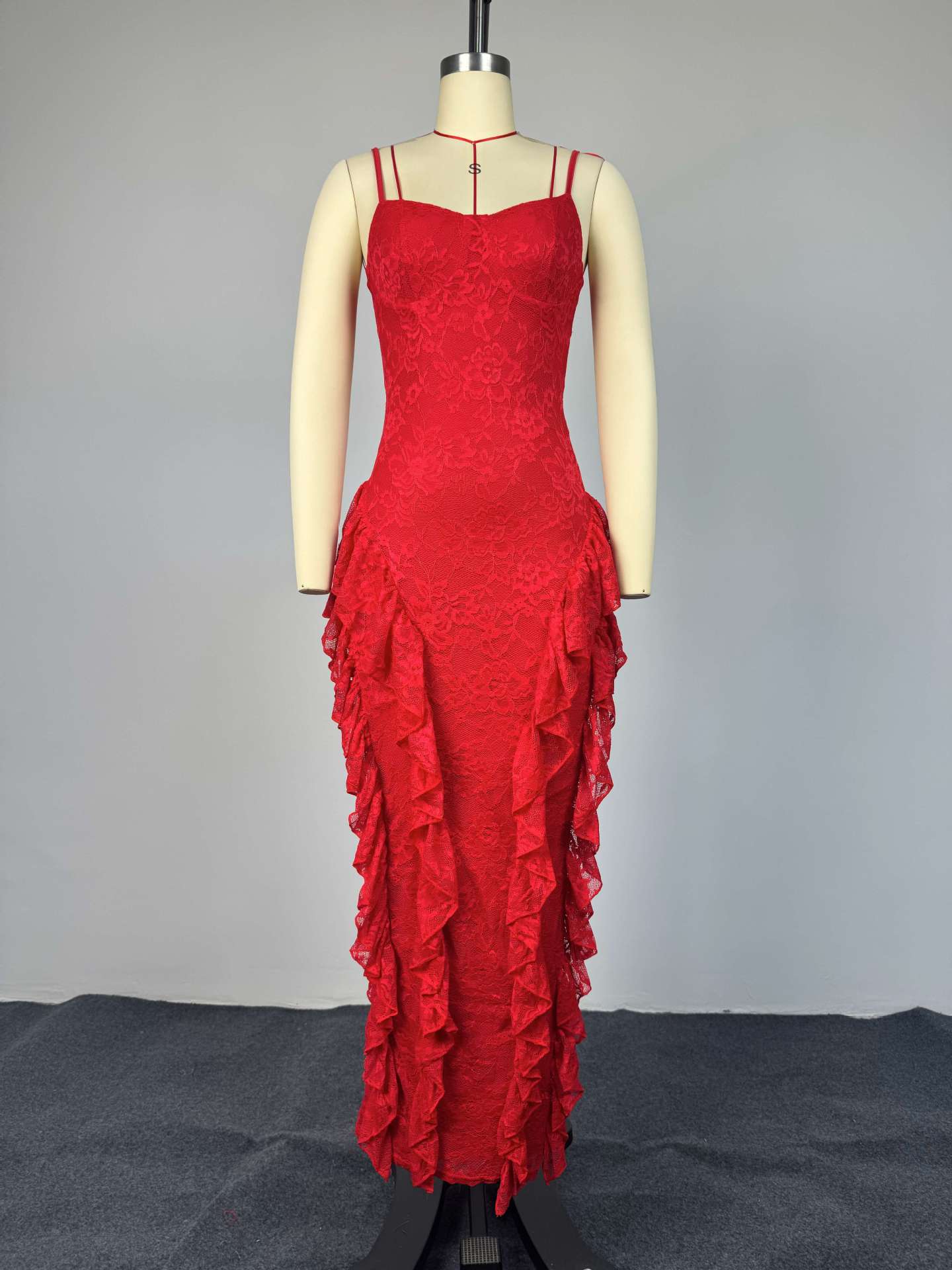 Elegant Red Ruffled Evening Gown