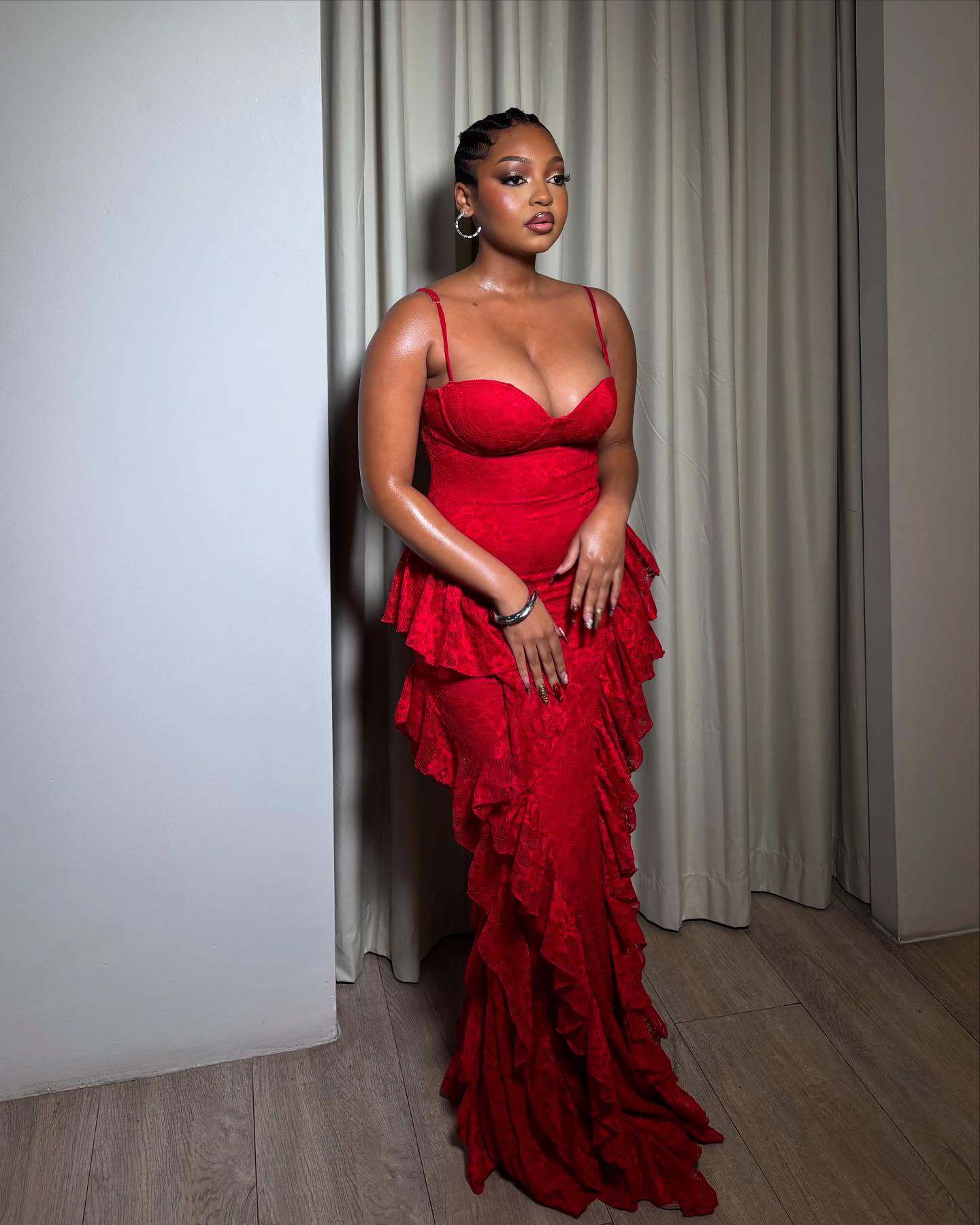 Elegant Red Ruffled Evening Gown