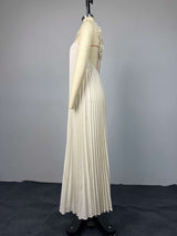 White Pleated Maxi Dress with Floral Shoulder Details