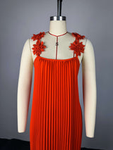 Pleated Maxi Dress with Floral Shoulder Details