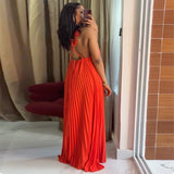Pleated Maxi Dress with Floral Shoulder Details