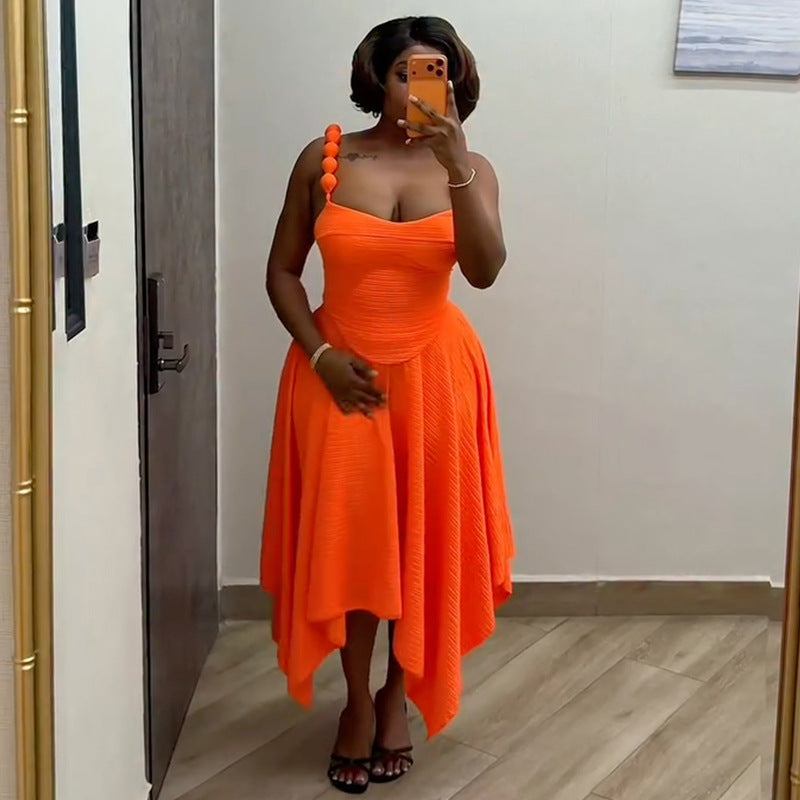 Asymmetrical Maxi Dress with Strap Details