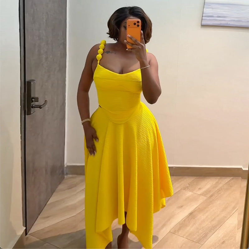 Asymmetrical Maxi Dress with Strap Details