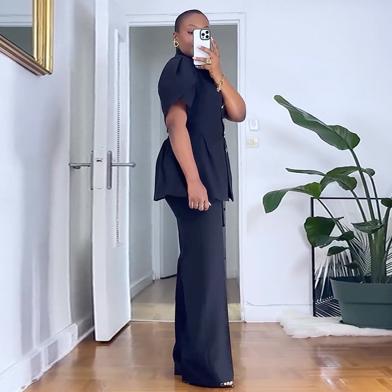 Structured Blazer with Wide-Leg Trousers