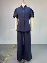 Structured Blazer with Wide-Leg Trousers