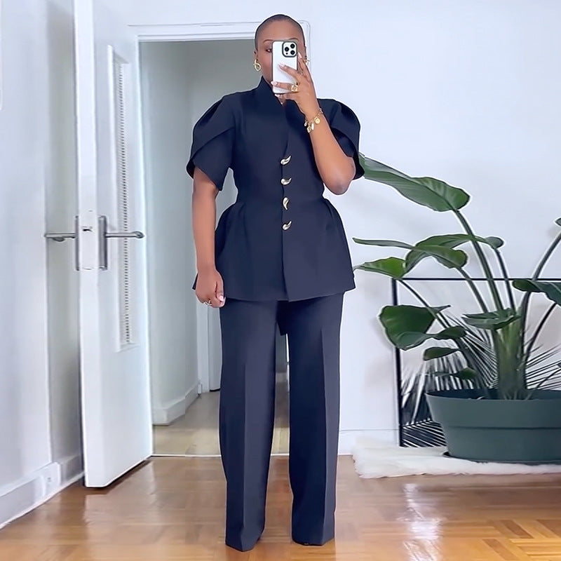 Structured Blazer with Wide-Leg Trousers