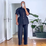 Structured Blazer with Wide-Leg Trousers