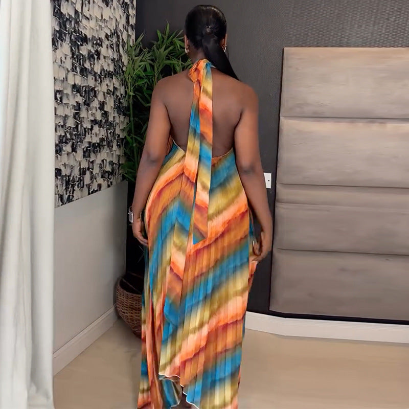 Vibrant Rainbow Striped Maxi Dress