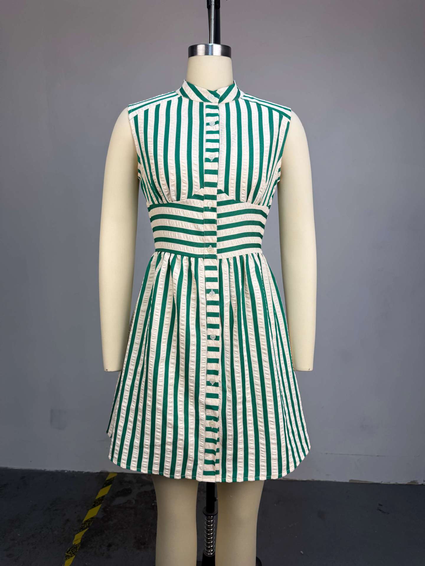 Striped Button-Front Sleeveless Dress
