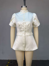 Elegant Button-Front Peplum Jacket