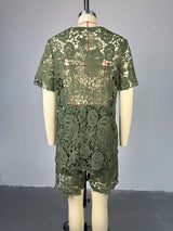 Chic Green Lace Two-Piece Set