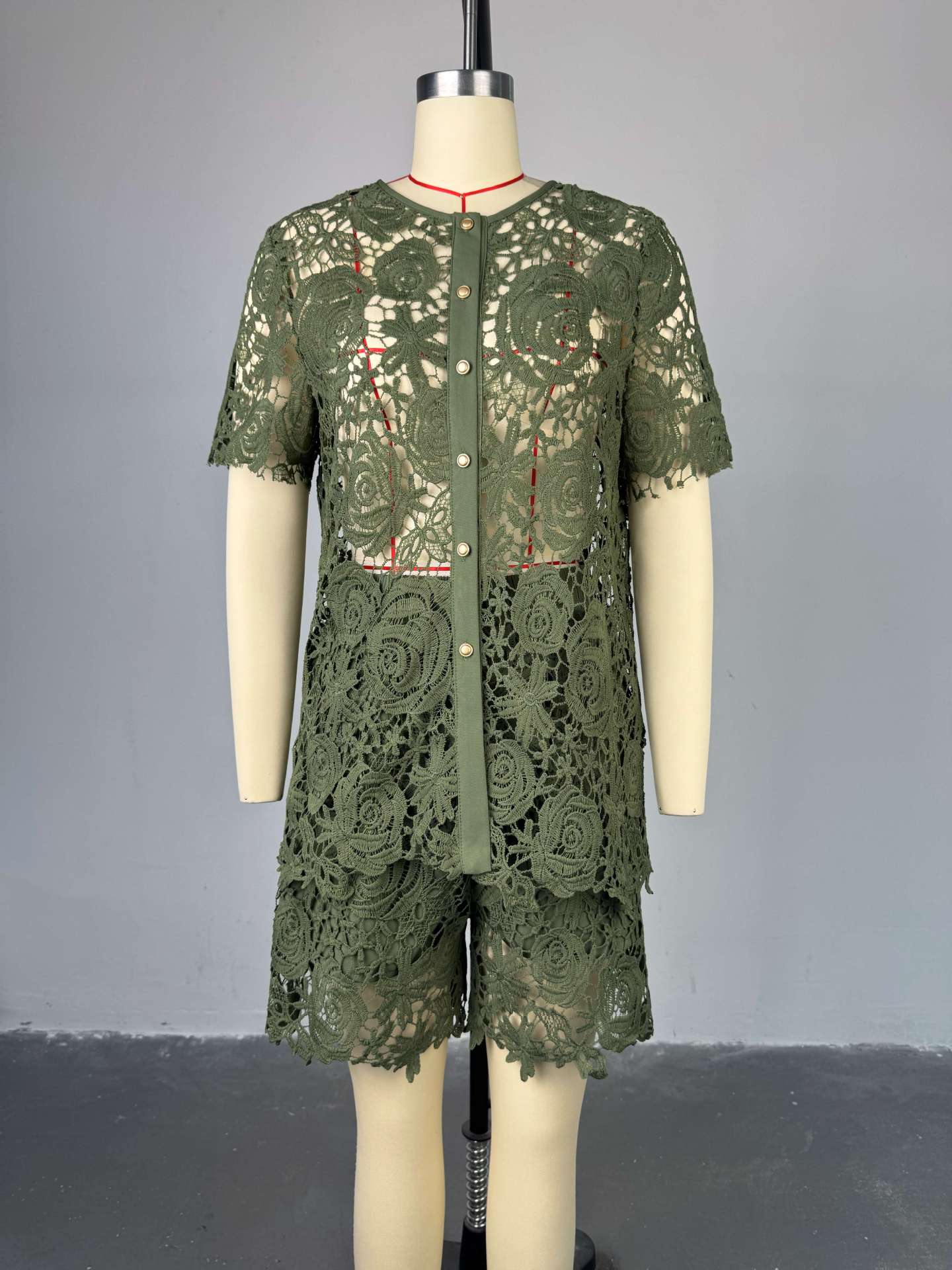 Chic Green Lace Two-Piece Set