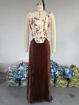 Pleated Maxi Dress with Floral Corset Top