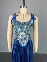 Pleated Maxi Dress with Floral Corset Top