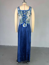 Pleated Maxi Dress with Floral Corset Top