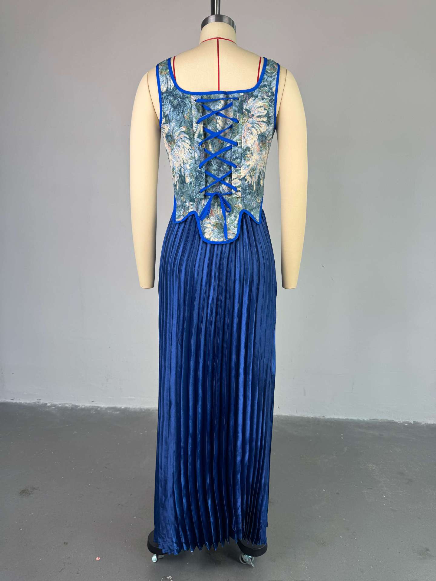 Pleated Maxi Dress with Floral Corset Top