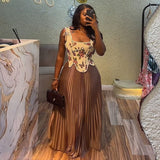 Pleated Maxi Dress with Floral Corset Top