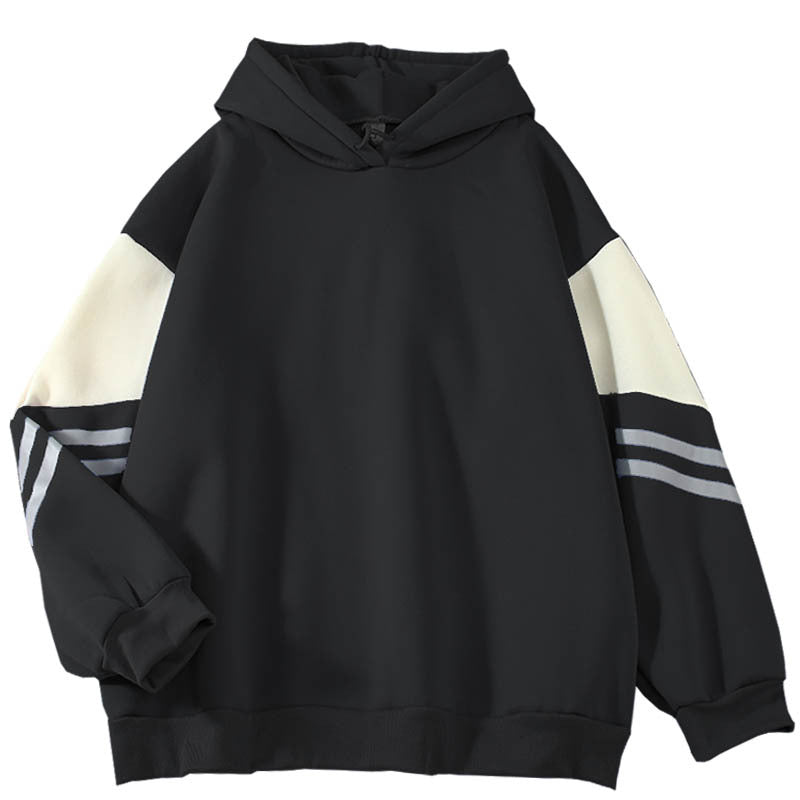 Hoodie with Striped Sleeve Accents