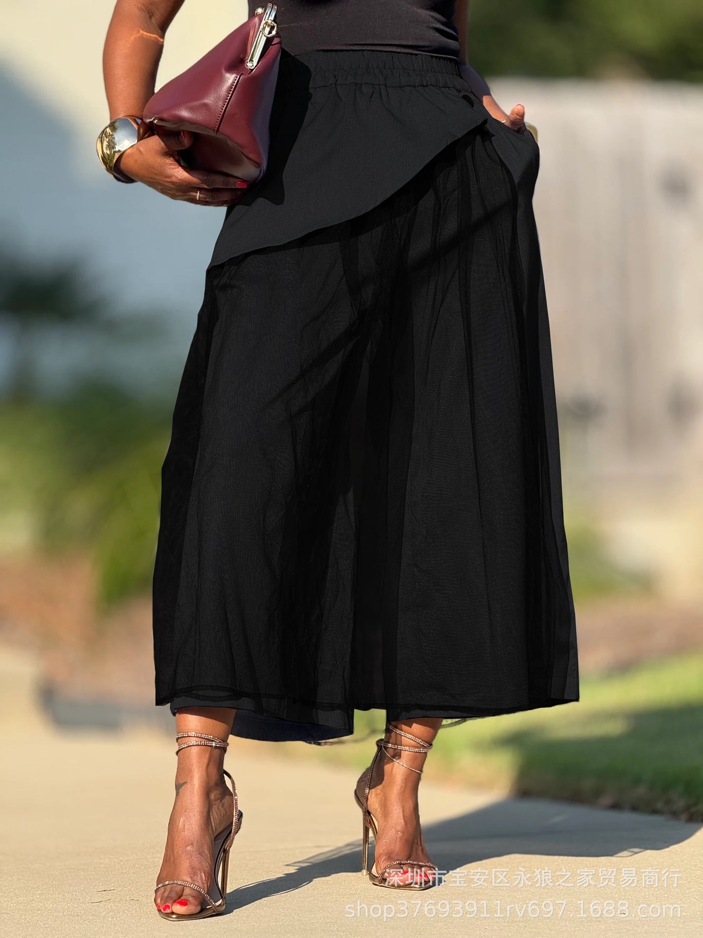 Wide-Leg Skirt with Ruffled Accents