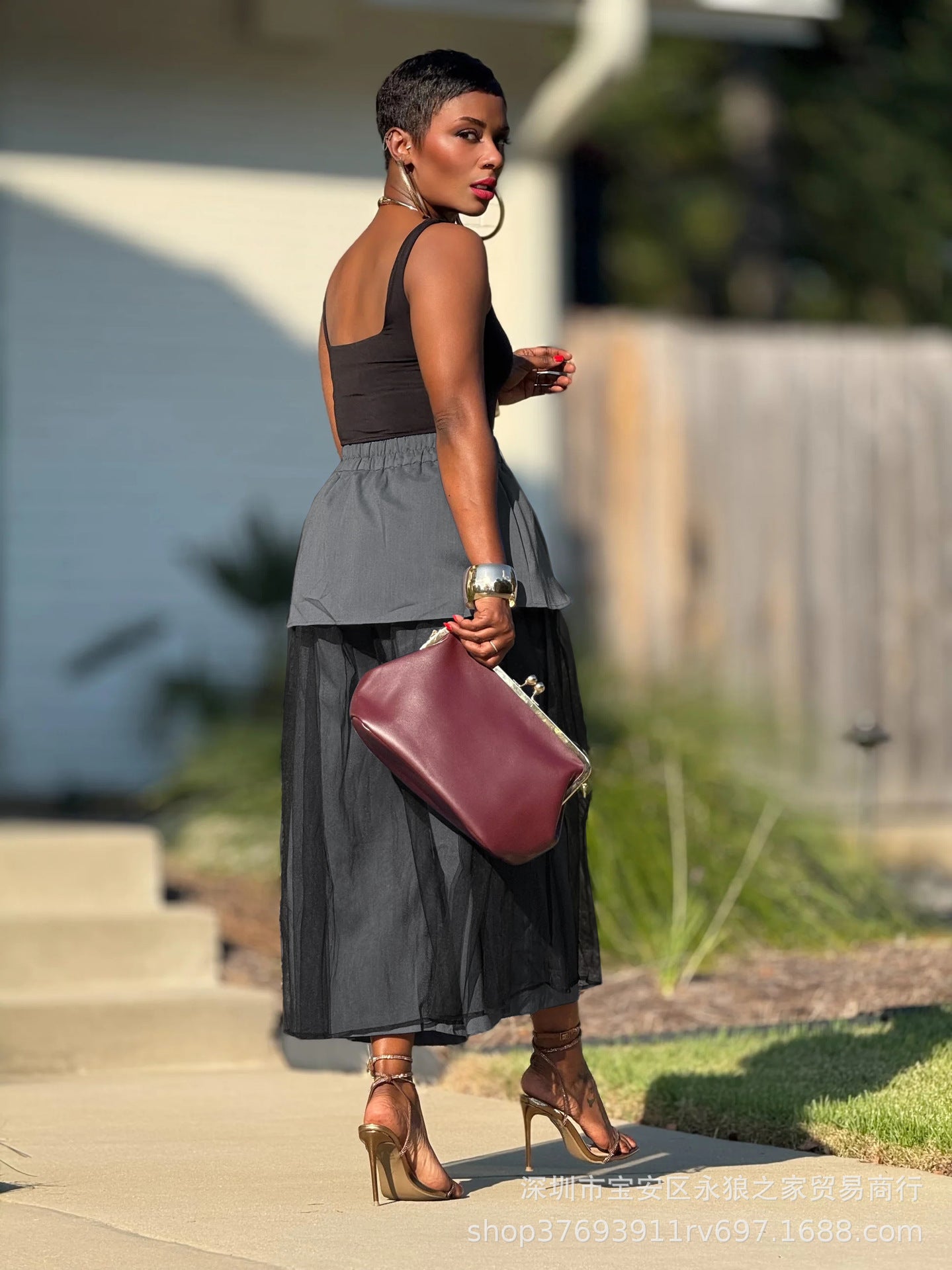 Wide-Leg Skirt with Ruffled Accents