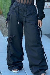 Drawstring Cargo Wide-Leg Pants