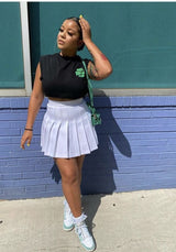 Pleated Mini Skirt with High Waist