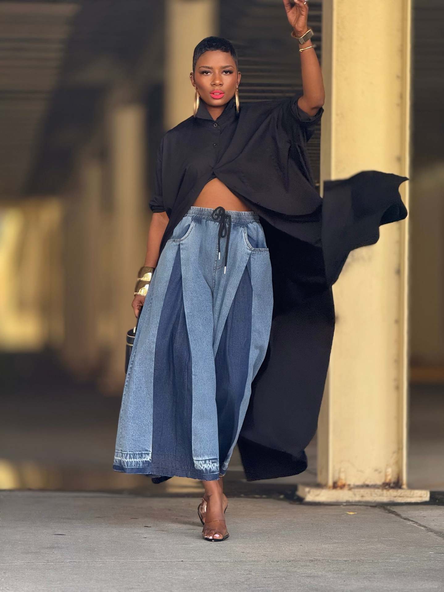 Wide-Leg Denim Pants