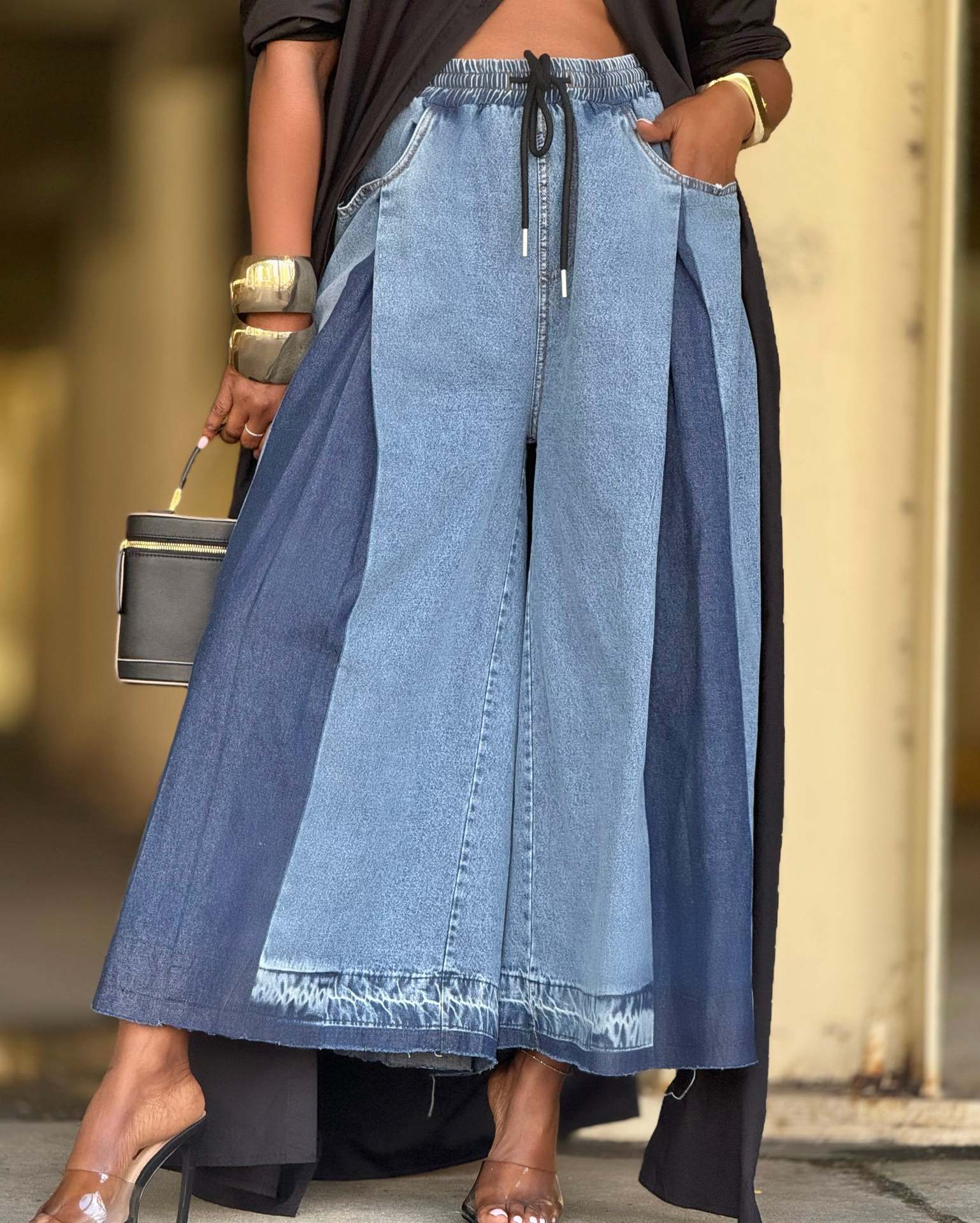 Wide-Leg Denim Pants